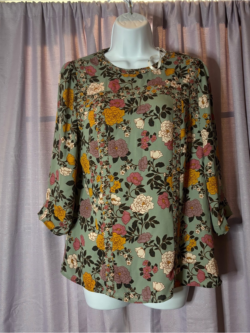 Marshalls Sage Green Floral Ruffle-Sleeve Blouse